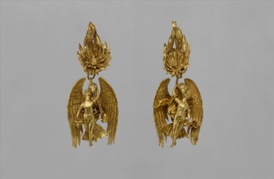 Paar goldene Ohrringe mit Ganymed und dem Adler, ca. 330–300 v. Chr. von Greek